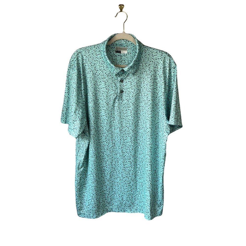 PGA Tour Pro Series Men XL Teal Golf Bag Club Print Athletic Fit Polo Shirt